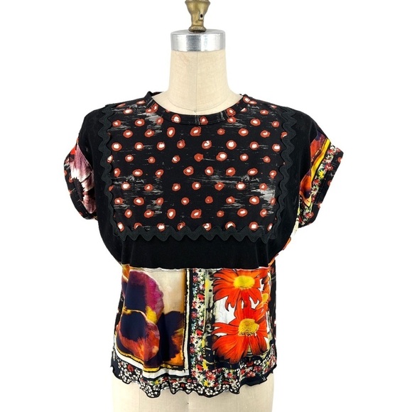 Jean Paul Gautier Soleil Vintage Tribal Floral Mixed Pattern Short Sleeve Tee - Picture 2 of 10